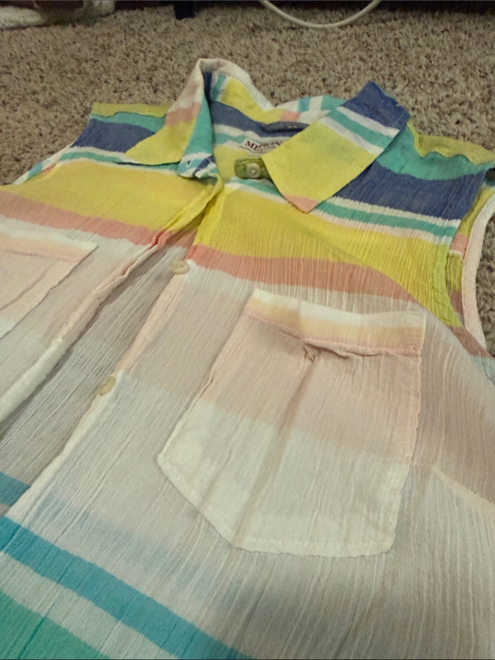 Merona Sleeveless Striped Button-Down Top - Pastel Yellow, Blue, Green - Picture 3 of 4